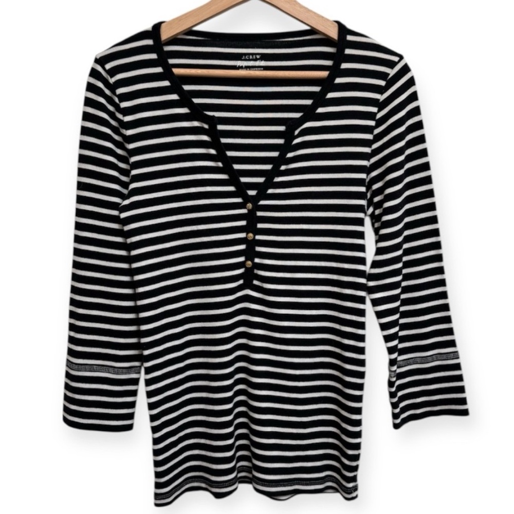 J. Crew Perfect Fit Striped Henley Top, Cotton, 3/4 sleeves, excellent!
